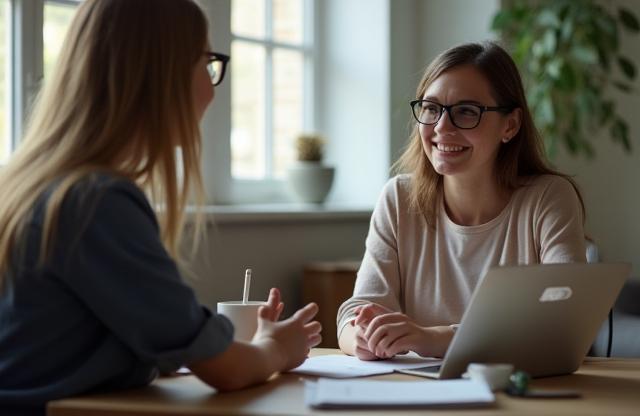 Two people in a language coaching session.