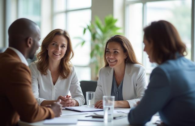 People in a business meeting communicating clearly.